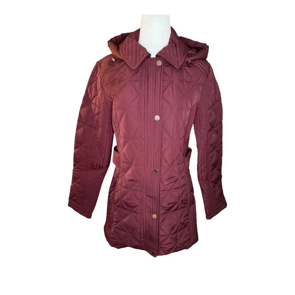 Liverpool Women's Small‎ Quilted Hooded Jacket Red Long Zip Water-Resistant NWOT